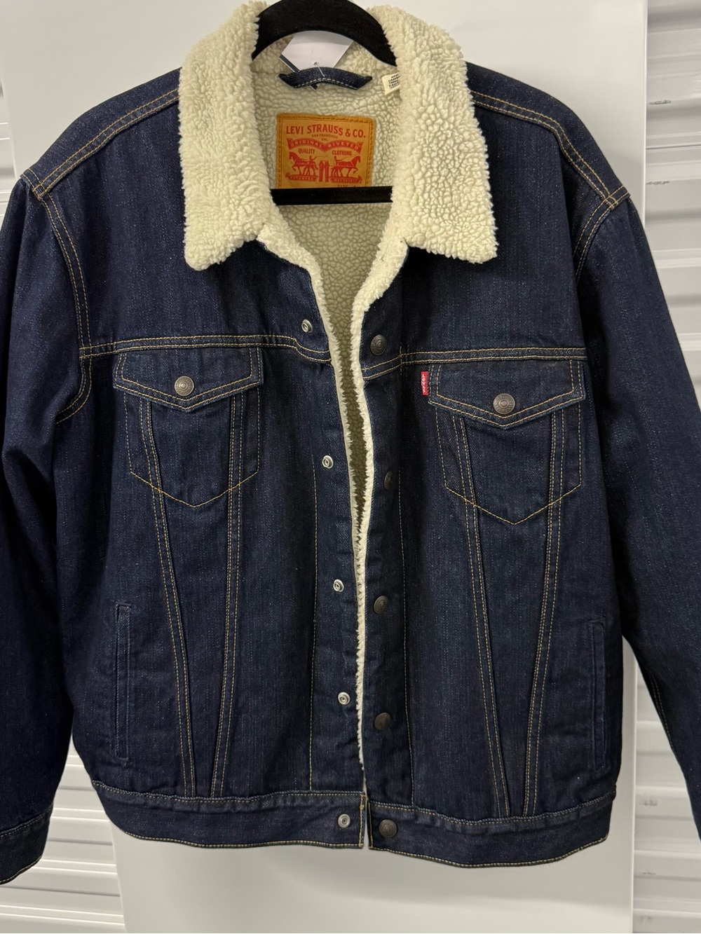 Levi's Dark Blue Denim Sherpa Jacket, Women’s Size Large